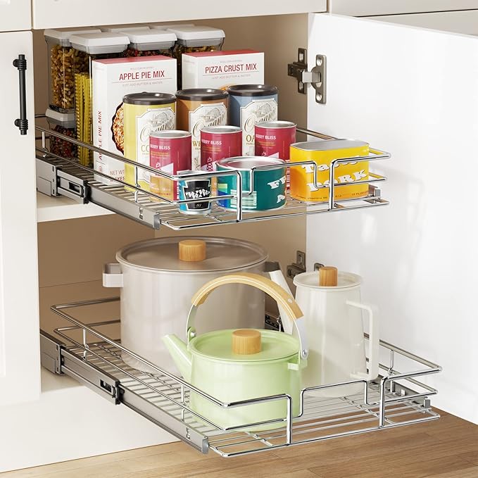 LOVMOR Pull Out Cabinet Organizer 9" W x 21½" D, Kitchen Cabinet Pull Out Shelves Slide Out Storage