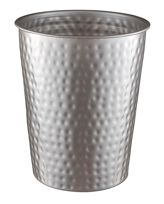 Monarch Abode Pewter Hand Hammered Metal Wastebasket for Home Office Bedroom, Decorative Waste Basket, Modern Bathroom Garbage Can, Durable & Decorative Trash Bin, Pewter Bathroom Trash Can