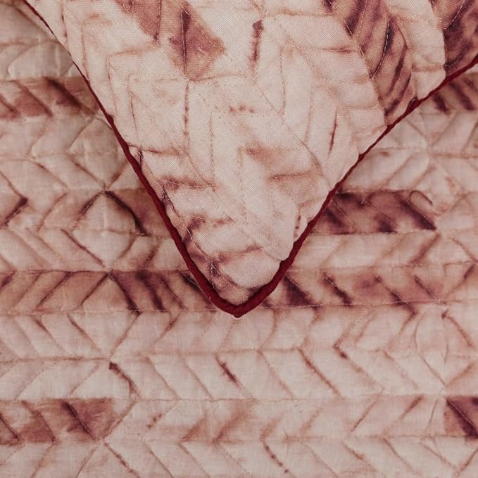 The HomeCentric King/Queen/Twin Maroon & Ivory Decorative King 90"x18" Bed Runner Without Pillow Cover, Tie & Dye, Beaded & Quilted Bed Scarf on Cotton Fabric - Tie Dye Love