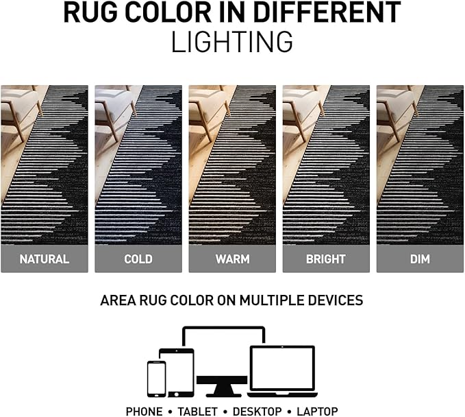 Rugshop Bohemian Stripe Stain Resistant High Traffic Living Room Kitchen Bedroom Dining Home Office Runner Rug 2' x 10' Black