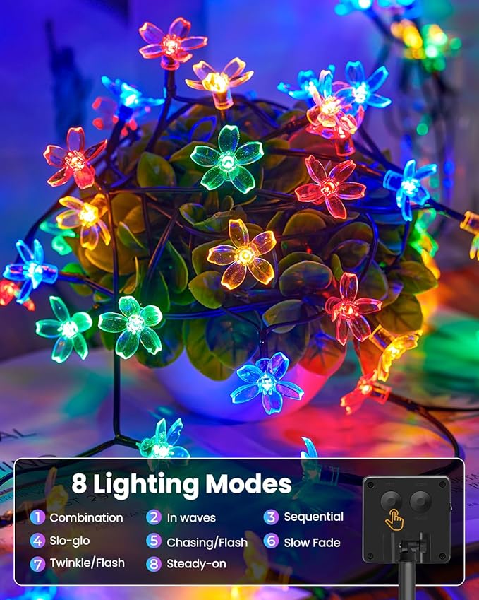 Brightown 2 Pack Total 52FT 120 LED Flower Solar String Lights Outdoor