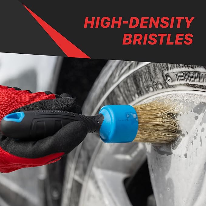 Maxshine Universal Blue 100% Boar's Hair or Mixed Bristle Stubby Detailing Brush – Premium Detail Brush for Interior & Exterior – Ideal for Wheels, Engines, Air Vents & Trim Cleaning