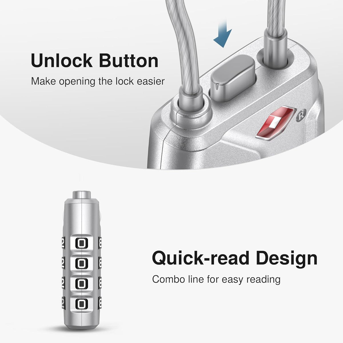 Puroma 2 Pack TSA Approved Luggage Lock, 4 Digit Combination Travel Locks Resettable Code Lock with Zinc Alloy Body for Suitcase, Toolbox, Backpack, Bag, Gym Locker (Silver)