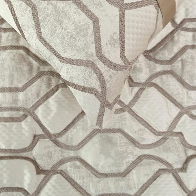 The HomeCentric King/Queen/Twin Ivory & Silver Decorative King 90"x18" Bed Runner Without Pillow Cover, Lattice & Quilted Bed Scarf on Jacquard Silk Fabric - Ivory Delicacy