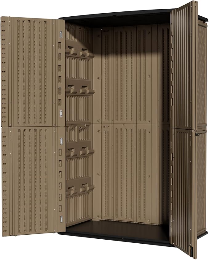 ZZM Large 67 Cu.ft Waterproof Storage Shed, Outdoor Storage Cabinet，Durable Resin Storage for Patio Furniture, Garden Tools, Pool Accessories, Mower Storage (Coffee)