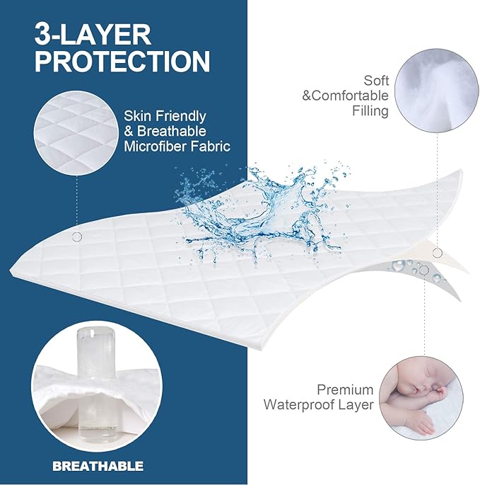 Moonsea Full Mattress Protector, Waterproof Mattress Cover - White, Fitted Sheet Style, Absorbent, Deep Pocket, Machine Washable
