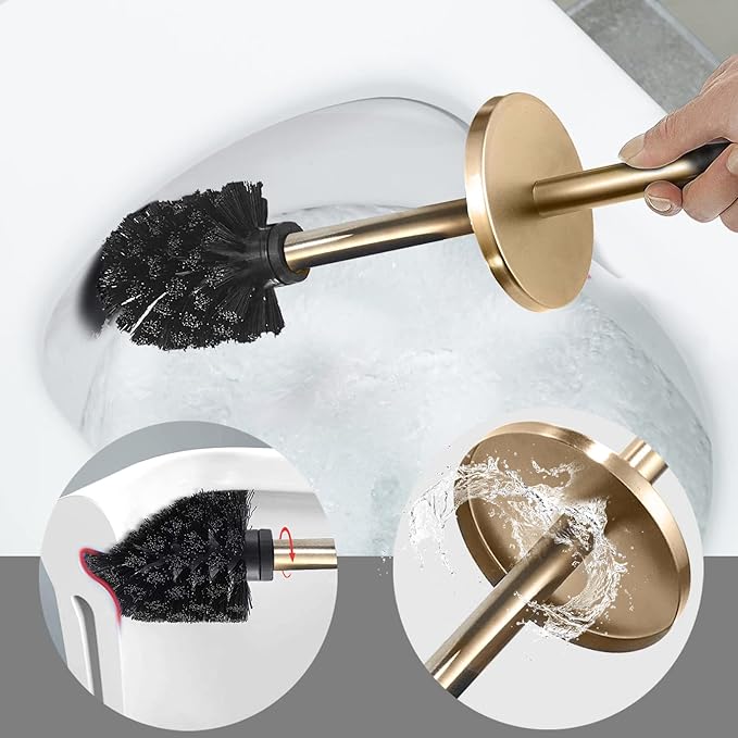 Toilet Brush with Holder for Bathroom Toilet Bowl Brush Holder Toilet Bowl Cleaner Brush Wall Mounted Toilet Brush Brushed Gold