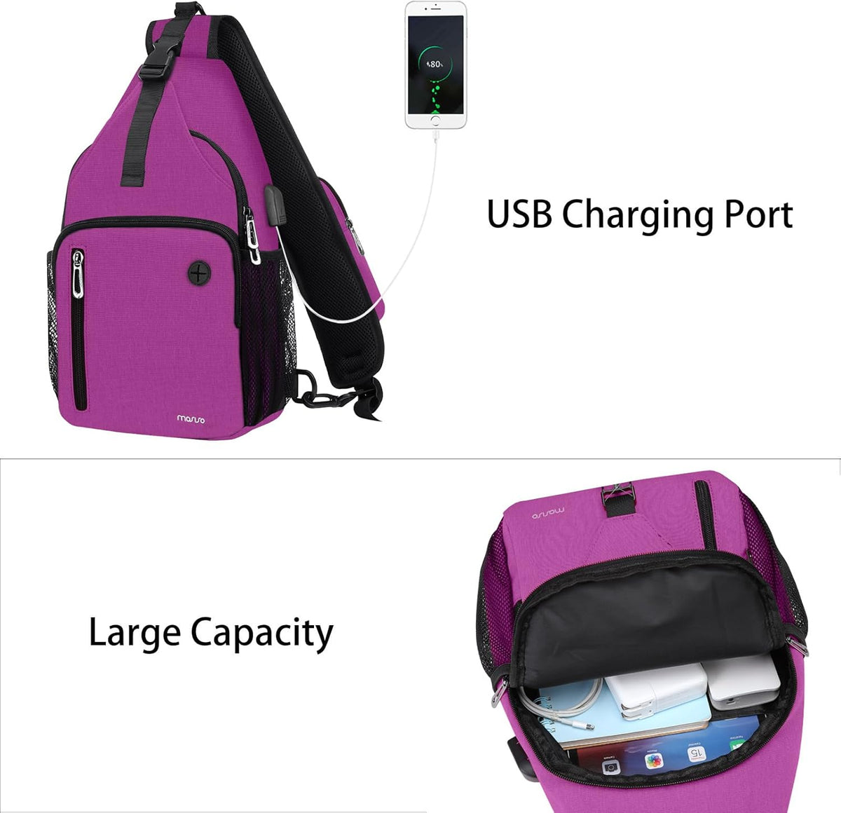 MOSISO Sling Backpack Bag, Crossbody Shoulder Bag Travel Hiking Daypack Chest Bag with Front Square Pocket&USB Charging Port