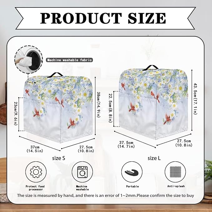 Cardinal Bird with Flower Mixer Dust Covers 4.5-5 Quart Stand Mixer Covers Protector Accessories Kitchen Decoration