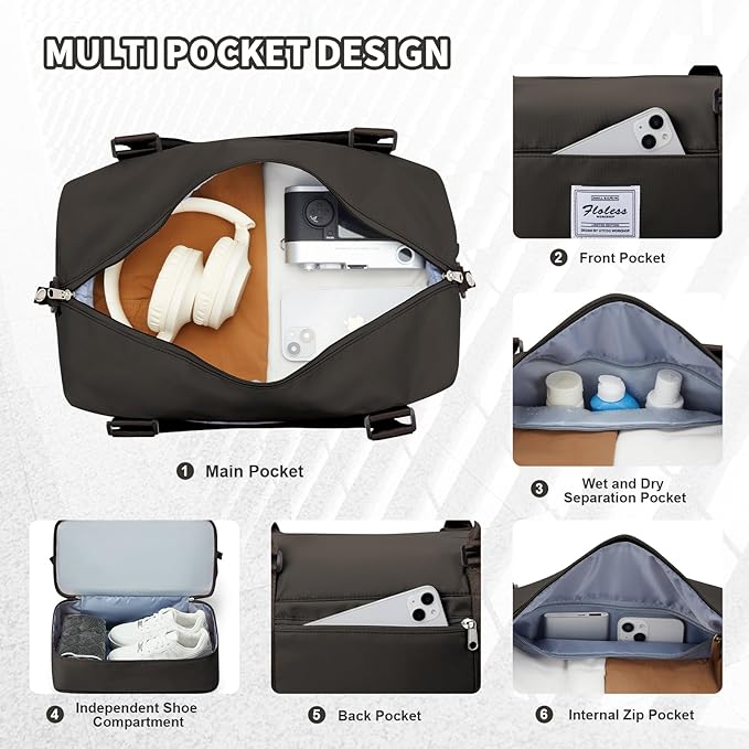 Travel Duffel Bag, Sports Tote Gym Bag, Shoulder Weekender Overnight Bag for Women