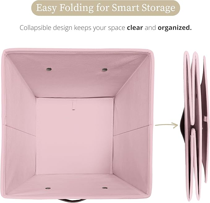 DECOMOMO Storage Baskets, 13x15x13 Storage Cube Bins with Labels for Organizing Shelves Kallax (Kallax / 4pcs, Pink)
