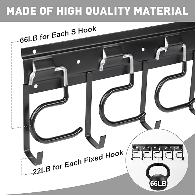 LEYU Metal Garage Tool Organizer Wall Mount, 2 Pack Garden Tool Organizer With Extension Cord Straps, Garage Organization Hooks and Hangers for Shed, Yard Storage, Wall Holder for Hanging Broom Mop