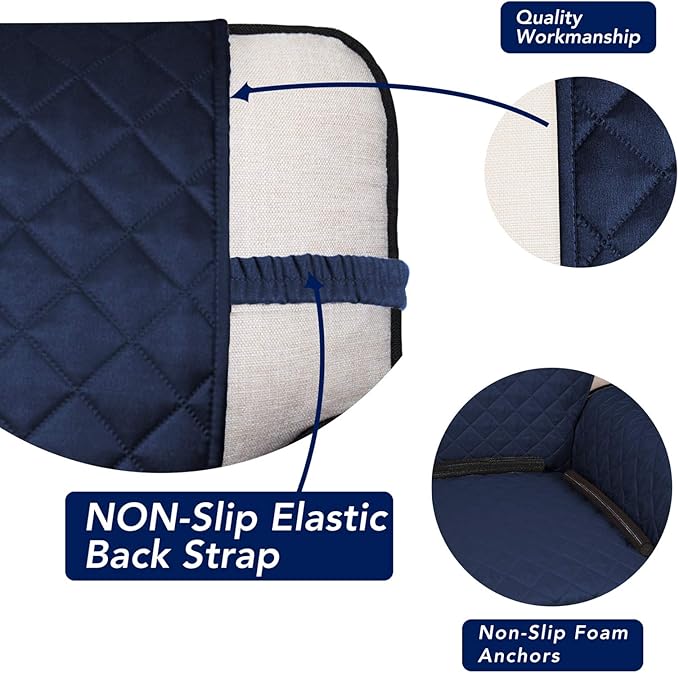PureFit Reversible Quilted Sofa Cover, Water Resistant Slipcover Furniture Protector, Washable Couch Cover with Non Slip and Elastic Straps for Kids, Dogs, Pets (XX Large, Navy/Ivory)
