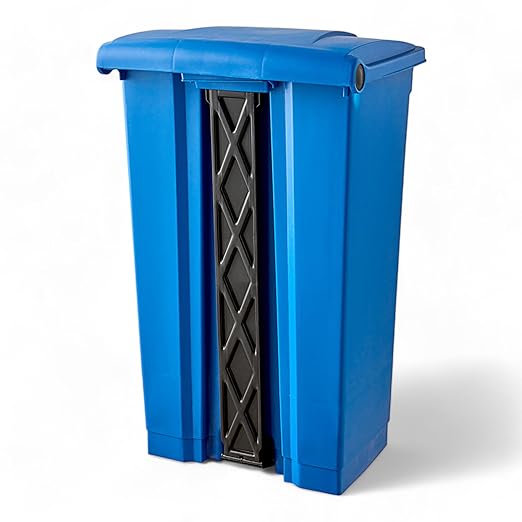 PRO&Family Step-On Trash Can with Lid, Plastic Waste Bin, Foot Pedal Operation (Blue, 23 Gallon)