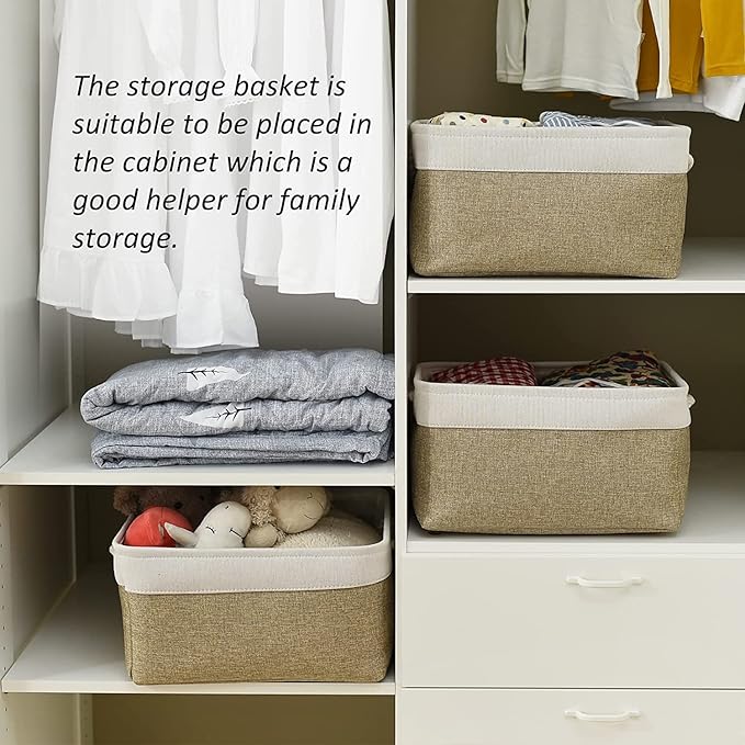 TcaFmac Storage Basket for Organizing - Large 4 Pack Fabric Storage Bins Baskets for Shelves, Foldable Storage Cubes for Closet Cloth Toy Box Gift Organizer(White & Khaki16x12x8 inch)