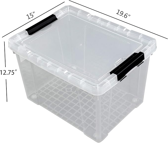 Ggbin 4 Packs 50 Quart Plastic Container Bin with Lids, Latching Storage Box with Wheels, Clear
