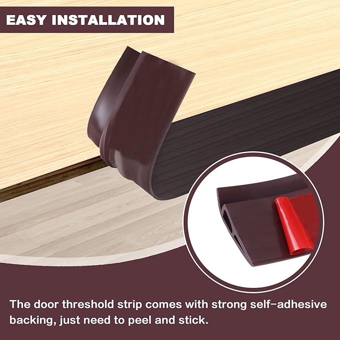 Vinyl Door Threshold Flooring Transition Strip Self Adhesive Carpet Edging Strip for Laminate Doorway Edge Threshold from 2/5" to 3/5" (Black Walnut Wood Grain, 3.3 Ft)