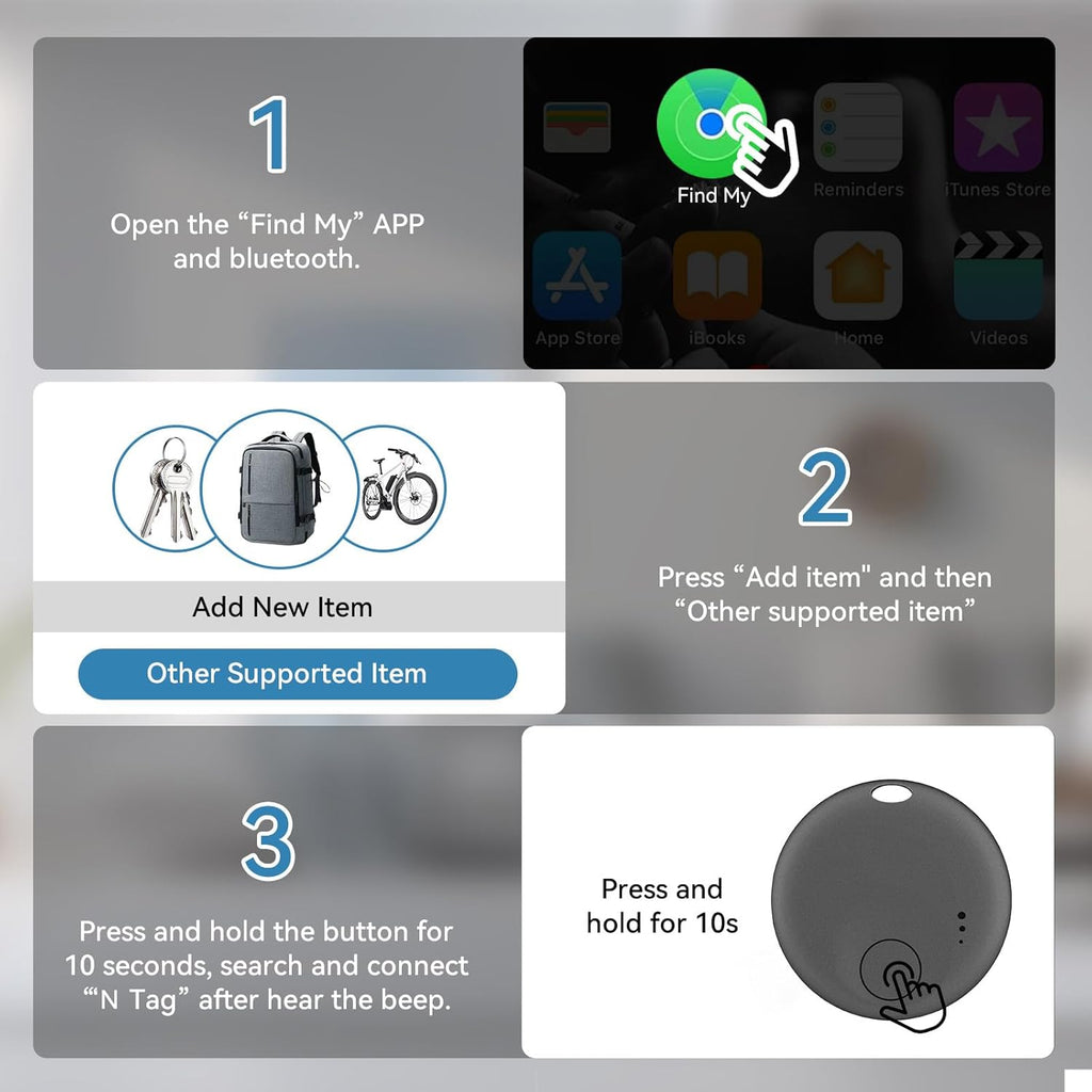 Air Tracker-4Pack,Smart Bluetooth Tracker,Item Finder Work with Apple Find My (iOS only),Luggage Tracker,Keys Finder Wallet,Bags,Pets, Locator Tracking Device for Home Outdoor Tracking Device