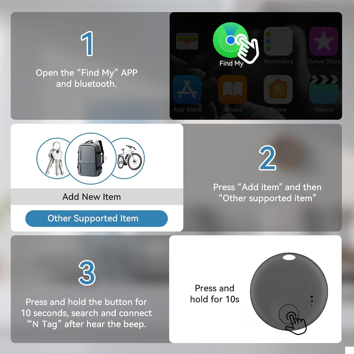 Air Tracker-4Pack,Smart Bluetooth Tracker,Item Finder Work with Apple Find My (iOS only),Luggage Tracker,Keys Finder Wallet,Bags,Pets, Locator Tracking Device for Home Outdoor Tracking Device