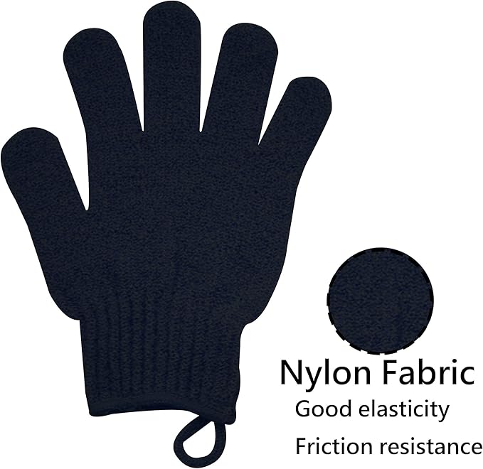 Exfoliating Glove with Hanging Loop - Bath Gloves 1 Pair Shower Gloves, Heavy Exfoliating Gloves for Men and Women Shower Gloves Body Wash Makes Skin Soft Healthy Body Exfoliating Gloves 1 Pair Black