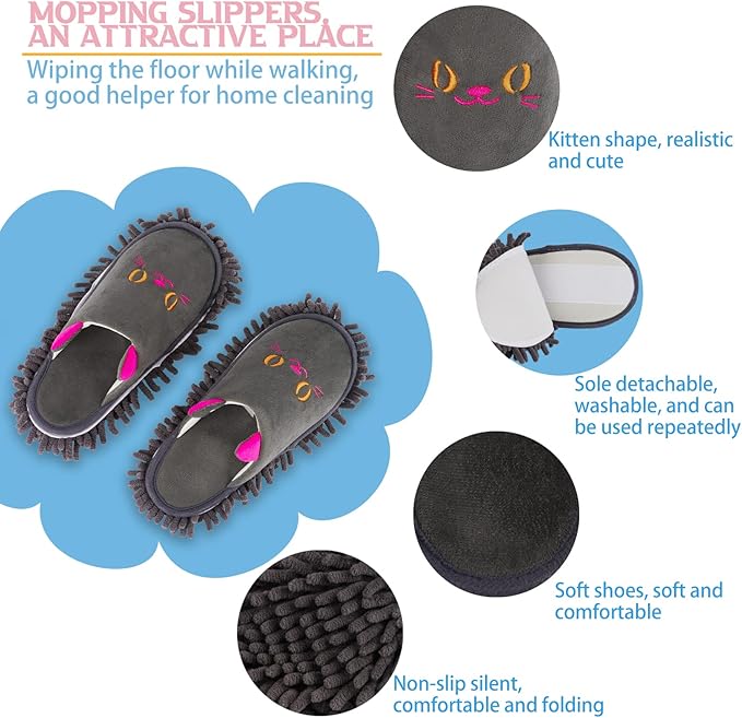 Warm Microfiber Slippers Floor Dust Dirt Hair Mop Slippers Shoes Anti-slip Moccasin Bedroom Home (Dark gray)