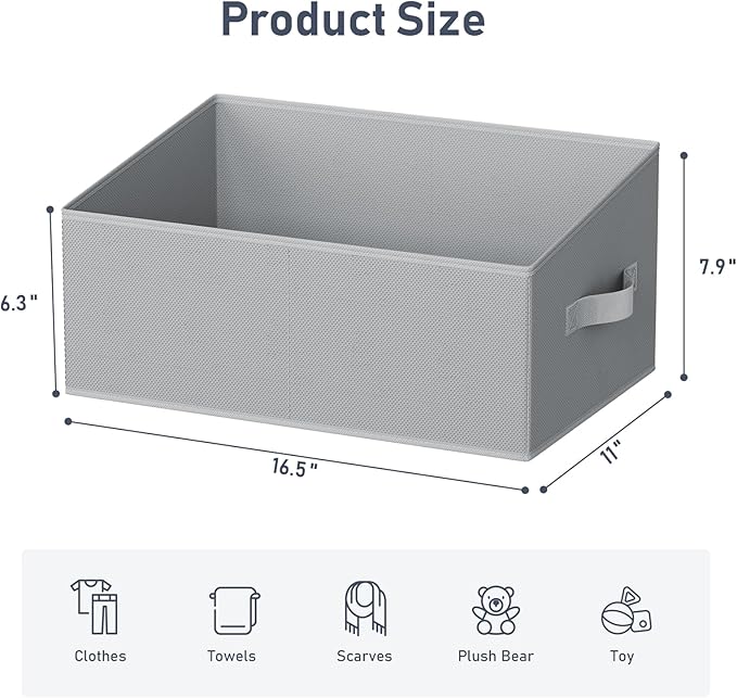DIMJ Large Closet Storage Bins 8 Pack - Fabric Trapezoid Closet Organizer Bin, Foldable Storage Baskets for Shelves, Closet Shelf Organizer, Clothing Storage Box for Toys, Books, Towel, Clothes, Gray