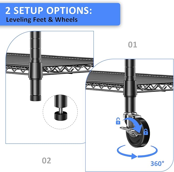 IZEUK Heavy Duty Garage Shelving, 4 Tier Wide Metal Storage Shelf Rack, Adjustable Utility Organizer for Basement, Warehouse, Garage, Black, 23.6" D x 53.1" W x 73.6" H