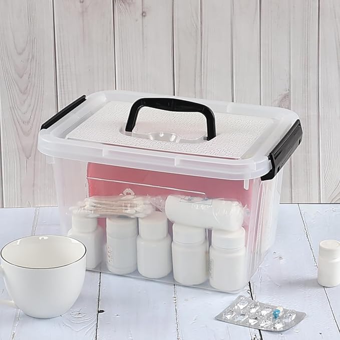 4 Packs Plastic Stackable Storage Container Bin with Lid and Latch, Plastic Latching Box with Handle, 5 L