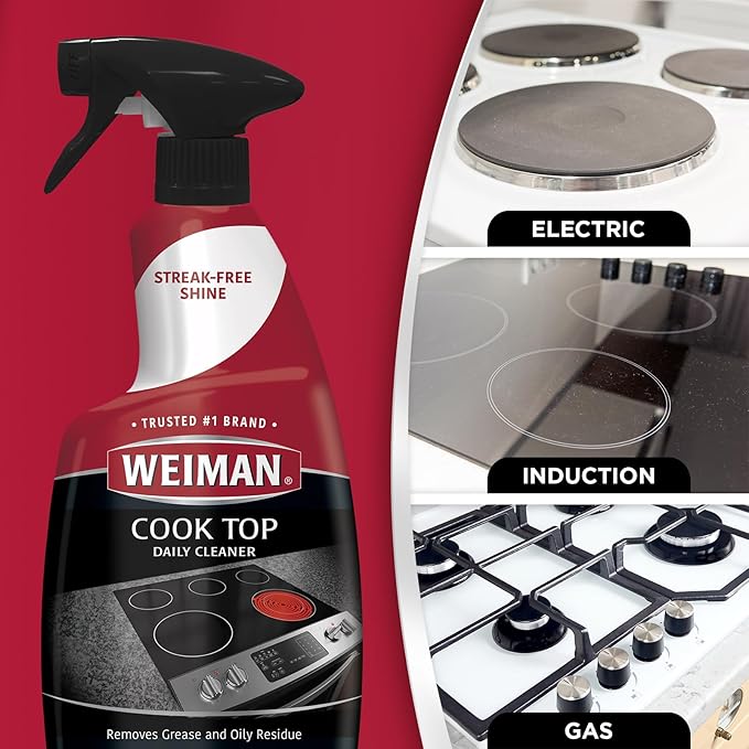 Weiman Ceramic and Glass Cooktop - 10 Ounce - Stove Top Daily Cleaner Kit - 12 Ounce - Glass Induction Cooktop Cleaning Bundle for Heavy Duty Mess Cleans Burnt-on Food