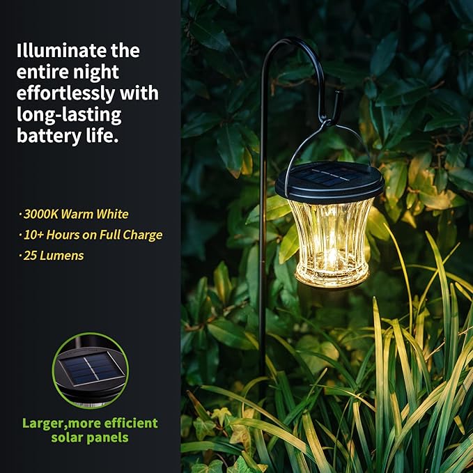 Glass Solar Lantern Outdoor, Waterproof Hanging Solar Lights for Outside with Modular Design, 3000K LED, Auto On/Off Table Lamp for Garden Patio Yard Fence Wall Decorative, Warm White(4 Pack)