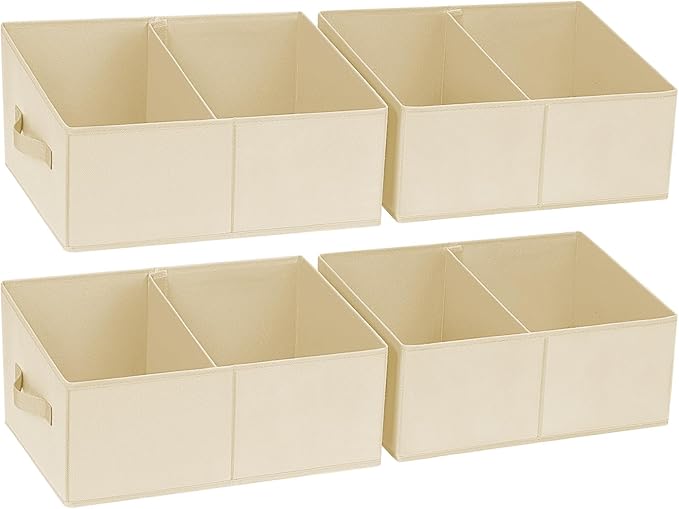 DIMJ Trapezoid Storage Bins for clothes - 4 Packs Closet Organizers and Storage Baskets, Foldable Closet Baskets with Handles and Divider, Closet Storage Bin Toybox for Shelves Living Room Bedroom