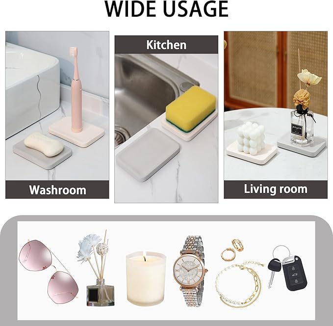 Diatomite Soap Dish for Kitchen Organizer, Quick Dry Sink Caddy Holder for Sponge, Brush, Toothbrush - Fast Absorbing Stone Tray (Beige, 4.8" x 3.1")