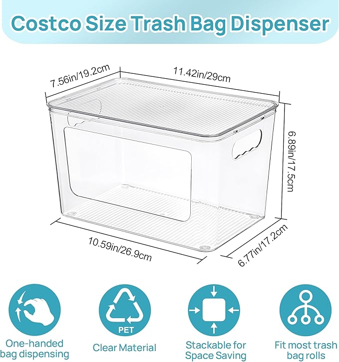 Vtopmart 2 Pack Trash Bag Holder, Stackable Garbage Bag Dispenser for 13/30/33 Gallon Bags, Clear Organizer Bins for Under Kitchen Sink, Laundry Room Organization and Storage