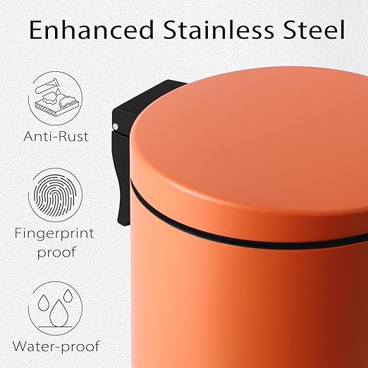 TIPGO Small Trash Can with Lid Soft Close, 4.5 Liters / 1.2 Gallon Bathroom Garbage Can, Mini Step Trash Bin, Stainless Steel Wastebasket for Bathroom, Bedroom, Office (Orange)