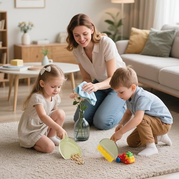 Small Broom and Dustpan Set,mini Compact Portable, for Home, Sofas, Kitchen countertops, Storage Shelves, Office desks, bathrooms, and pet Areas (Colorful)