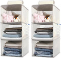 2 Packs Hanging Closet Organizer Storage, 3-Shelf Hanging Shelves for Closet, Closet Clothes Organizer and Storage with Side Pocket, Beige