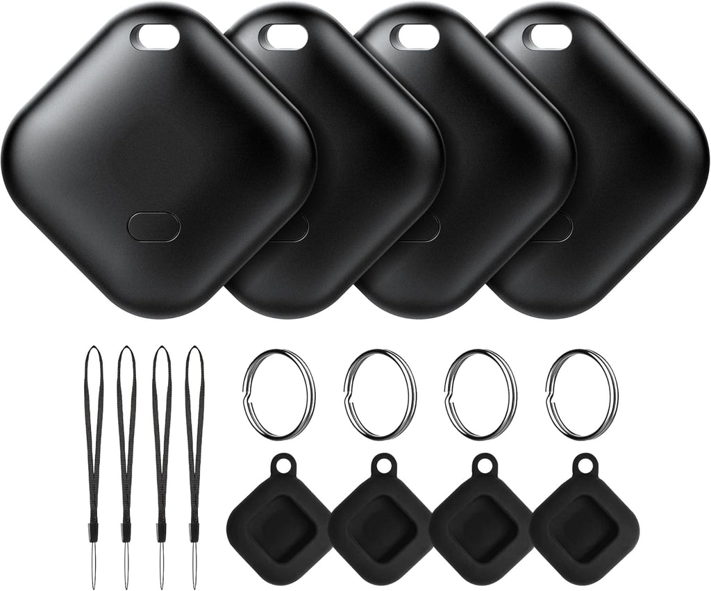 Air Tracker Tag for Android, Tags-4 Pack Luggage Tracker with 4 Case, Works via Google Find Hub App, Bluetooth Tracker Item Finder for Key, Backpack, Travel and Commute, 4 Pack, Black (NOT for iOS)