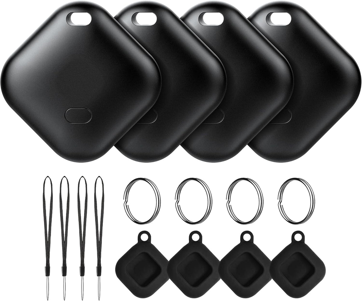 Air Tracker Tag for Android, Tags-4 Pack Luggage Tracker with 4 Case, Works via Google Find Hub App, Bluetooth Tracker Item Finder for Key, Backpack, Travel and Commute, 4 Pack, Black (NOT for iOS)