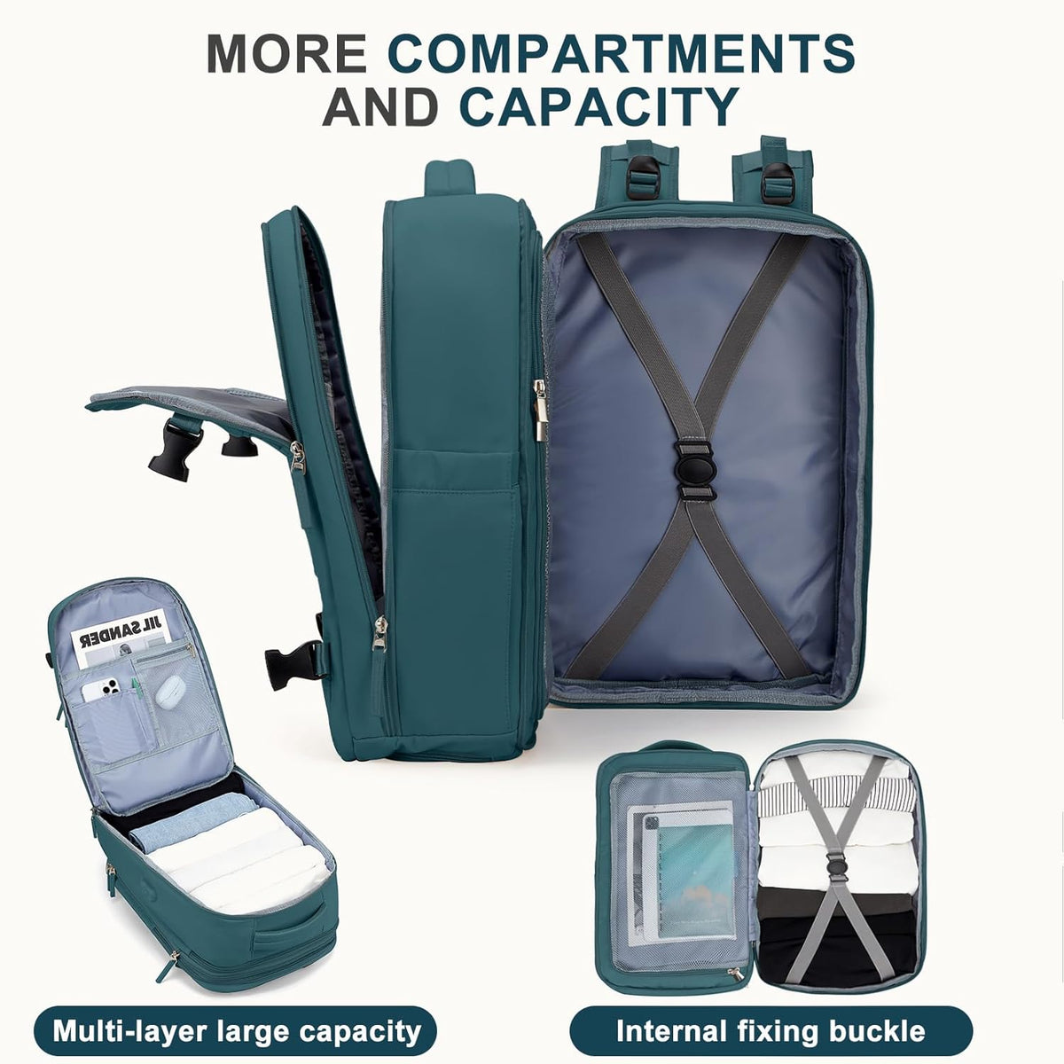 coowoz Large Travel Backpack For Women Men, Carry On Backpack,Hiking Backpack Waterproof Outdoor Sports Rucksack Casual Daypack Expandable Heavy Duty Extra large Backpack Peacock Blue