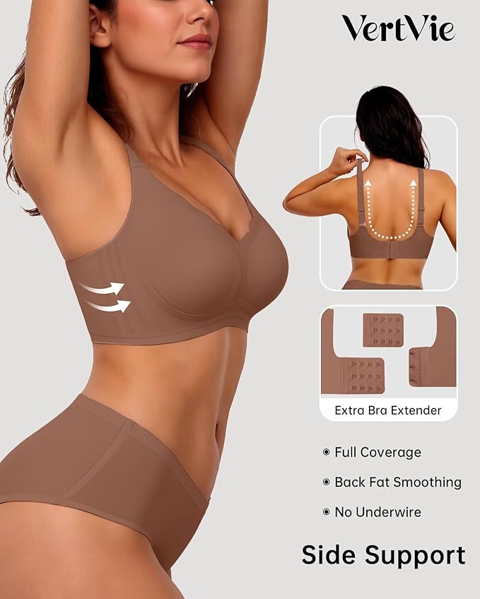 Vertvie Womens Seamless Bras No Underwire Supportive Wireless Push Up Full Coverage Bralette Comfort Scalloped T-Shirt Bra