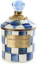 MACKENZIE-CHILDS Royal Check Enamel Canister, Blue-and-White Kitchen Storage Container with Lid, Demi