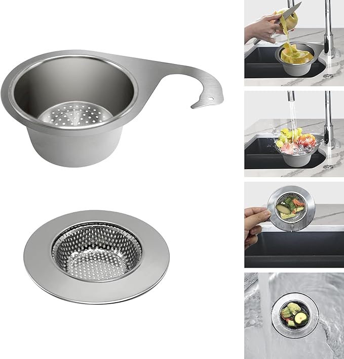 Stainless Steel Drainage Basket, Corner Sink Filter Basket,4.5-inch Sink Drainage Filter and Faucet Hanging Stainless Steel Drainage Basket, Kitchen Sink Drainage Filter, Sink Drainage Filter（2Pcs）