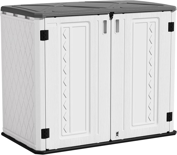 ZZM 4x3FT Heavy-Duty Outdoor Storage Shed | 34 Cu.Ft Waterproof Resin Cabinet with Double-Wall | UV-Resistant & Lockable for Garden Tools, Bikes, Patio Furniture (Wood Grain Texture)