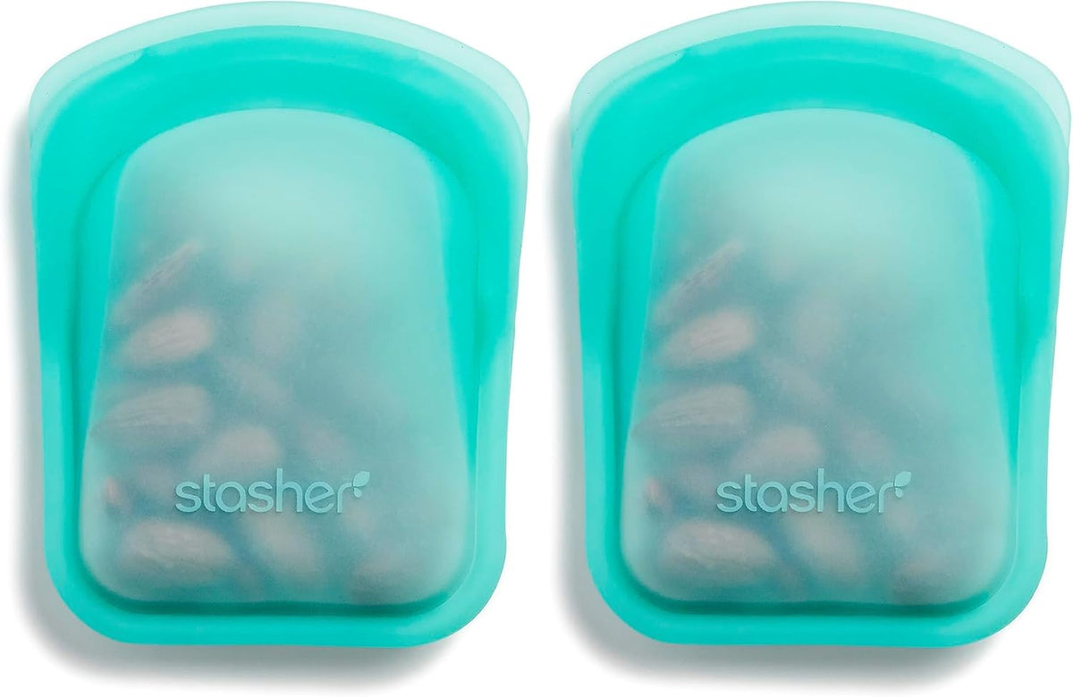 Stasher Premium Silicone Reusable Food Storage Pocket Bag, Aqua, Microwave, Sous Vide, Dishwasher, Oven and Freezer Safe, BPA Free, Leak-free, Eco-friendly, 4 Oz (Pack of 2)