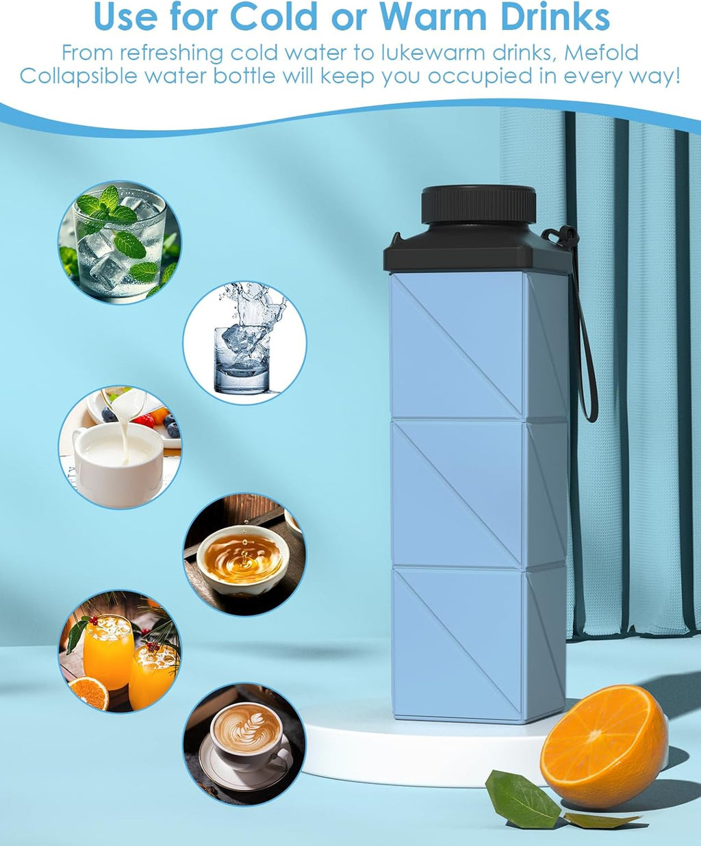 Collapsible Water Bottles, 2nd Generation Leakproof BPA-Free Travel Water Bottle 24.3oz(720ml),Lightweight Reusable Water bottle, Portable for Travel Cycling Gym Camping Sports,Blue