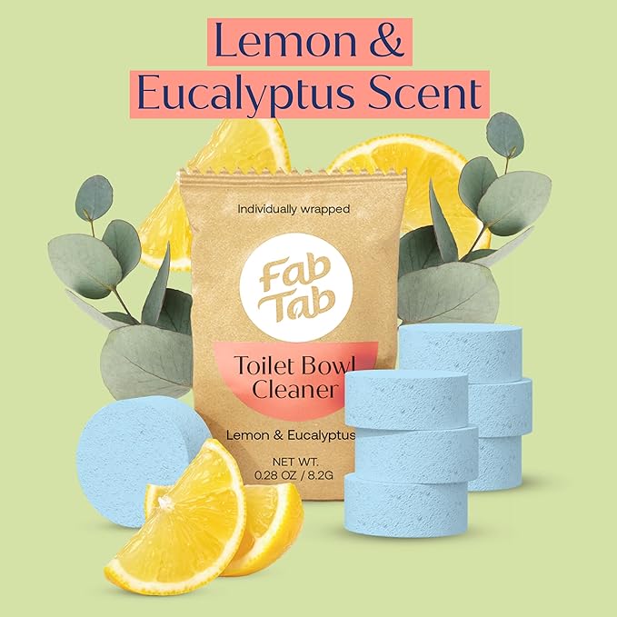 Fab Tab Bowl Cleaning Tablets - Drop-In Formula Removes Rust & Lime Buildup, Lemon Eucalyptus Scent, Septic System Compatible, Individually Wrapped