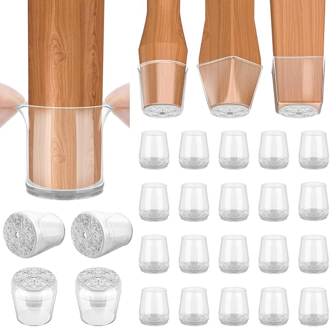 BALEINE 24 Pack Silicone Chair Leg Floor Protectors, Stool Leg Protectors Cap, Non-Slip Chair Leg Caps for Hardwood Floors (Clear & Small, 24 Pack)