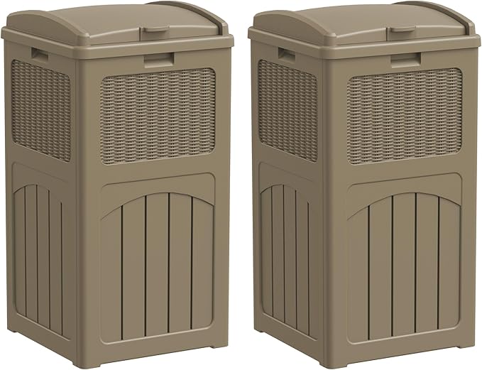 YESHOMY 2 Pack Outdoor Trash Can with Lid, Garbage Bins for Garden, Porch, Home and Kitchen, Coffee