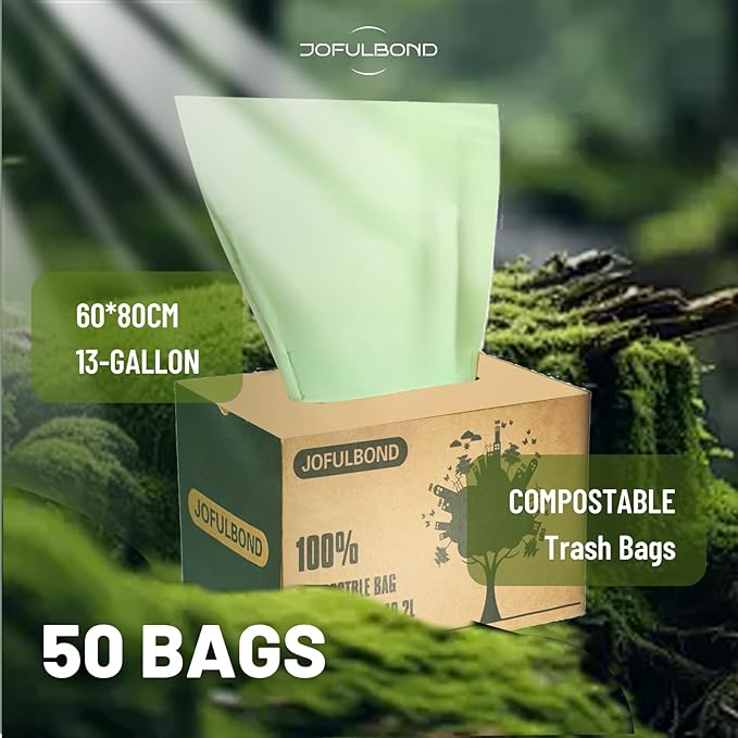 Biodegradable Compost Recycling Trash Bags, Compostable 13 Gallon Plastic Trash Bags For Kitchen, 100 Count, 1.2 Mils,60 Liter, Recyclable Composta Large Heavy Duty Garbage Bag (100)
