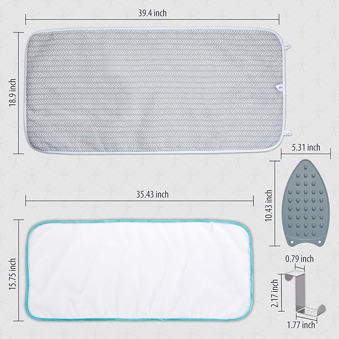 Seiritex Ironing Mat, Portable Ironing Pad 39.4 x 18.9 inch Table Top Iron Board 5 in 1 Travel Iron Blanket for Washer, Dryer, Counter top, Grey Arrow